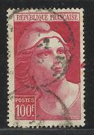 FRANCE , FRENCH , 100 Frs , Marianne De Gandon, 1945 - 1947 , N° YT  733 , Variété Tâche D'encre Rouge Bord Droit - Oblitérés