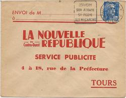 LETTRE OBLITERATION DAGUIN  " CORMERY-INDRE ET LOIRE-SON ABBAYE -SA PECHE -SES MACARONS - ANNEE 1954 - Mechanical Postmarks (Other)