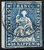 SUISSE Timbres Cantonaux:  TP ''Helvétie Assise ND'' ZNr.23G (p. épais, FDS Blanc Verdâtre) BDF  Obl. CAD Frauenfeld - Gebraucht