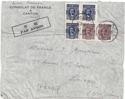 Lettre Du Consulat De France à Canton En Chine Pour La France - Timbres Chinois - Sinkiang 1915-49