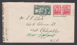 1938. New Zealand. Georg VI 2 Ex 1½ D + ½ D Maoris On Cover To USA. 2 Censor LabelsOP... (MICHEL 241+253) - JF323576 - Lettres & Documents