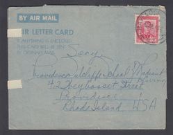 1949. New Zealand. Georg VI 6 D On AIR LATTER CARD To Providence, RI, USA From HAVELO... (MICHEL 246) - JF323584 - Lettres & Documents