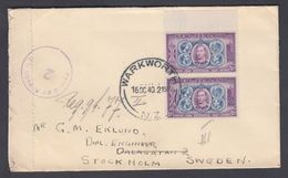 1940. New Zealand. CENTENNIAL OF NEW ZEALAND 2 Ex 1½ D On Cover To Sweden From WARKWO... (MICHEL 255) - JF323596 - Lettres & Documents