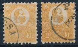 O 1871 Kőnyomat 2kr 2 Db Eltérő Színárnyalatú Bélyeg (46.000) (papírelvékonyodás / Thin Paper) - Sonstige & Ohne Zuordnung