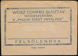 Weisz Conrád Gusztáv Gyógyszertára A "Paduai Szent Antalhoz" Felsőlendva Receptboríték - Advertising