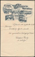 1925 Békéscsaba, Grand Hotel Fiume Szálloda Fejléces Papírja, Rajta Kézzel írt üdvözlő Sorokkal. - Advertising