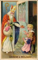** T2 Üdvözlet A Mikulástól! / Christmas Greeting Card, Saint Nicholas With Children, Litho - Unclassified
