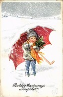 T2/T3 1916 Boldog Karácsonyi Ünnepeket! / Christmas Greeting Card, Child In The Snow. B.K.W.I. 3107-4. S: K. Feiertag (E - Unclassified