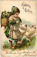 T2/T3 1906 Fröhliche Ostern! / Easter Greeting Card, Girl With Eggs And Chicken. P.F.B. Serie 5923. Emb. Litho (EK) - Unclassified