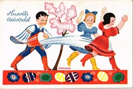 ** T2 Húsvéti üdvözlet! / Hungarian Easter Greeting Folklore Art Postcard S: Klaudinyi - Unclassified