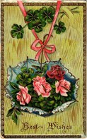 T2/T3 1910 Best Wishes / Art Nouveau, Flower Greeting Card. Emb. Golden Litho (EK) - Unclassified