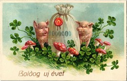 T2 1941 Boldog Újévet! / New Year Greeting Card With Pigs, Mushroom, Clovers. Amag 3001. - Unclassified