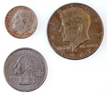 Amerikai Egyesült Államok 1967. 1/2$ Ag "Kennedy" + 2000P 1/4$ Cu-Ni "Dél-Karolina" + 1964. 10c Ag "Roosevelt" T:2 Patin - Unclassified