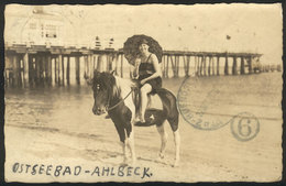 GERMANY: AHLBECK: Woman Riding A Horse On The Beach With Pier In The Background, Real Photo PC Used In 1927, VF Quality - Autres & Non Classés