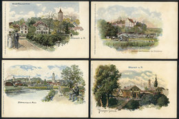 GERMANY: BIBERACH An Der Riss: 8 Color Litographed PCs, Very Old, With Very Good Views Of The City, Unused, Superb! - Autres & Non Classés