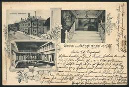 GERMANY: GÖPPINGEN: Rare Postcard With Views: Schwimmbad Vorderansicht, Vorhalle And Schwimmbad Inneres, Ed. Jacob Dietl - Autres & Non Classés