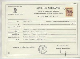 FISCAUX SUISSE CANTON DE GENEVE 50 C  1972 - Steuermarken