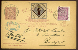 PORTUGÁLIA 1895. Kiegészített Díjjegyes Lap, Levélzáróval Budapestre Küldve - Covers & Documents