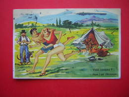 CPSM HUMOUR  ILLUSTRATION SIGNEE CARRIERE  VOUS CAMPEZ  ? NON ! ON DECAMPE  VOYAGEE 1960 TIMBRE - Carrière, Louis