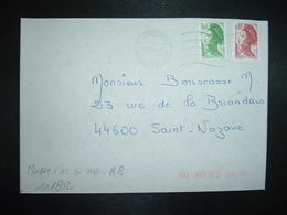 LETTRE TP LIBERTE 1,60 + 0,10 OBL.MEC.04.07.84 44 NANTES GARE + TRI INDEXATION BARRES ROSES Marque à Sec N8 - Cartas & Documentos