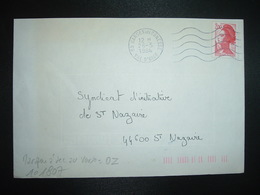 LETTRE TP LIBERTE 2,00 ROUGE OBL.MEC.26-5 1984 95 GARGES LES GONESSE + TRI INDEXATION BARRES ROSES Marque à Sec 0Z - Cartas & Documentos