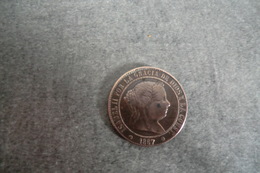 Isabelle II D’Espagne - Pièce De 5 Centimos De Escudo 1867 étoile 8 Points En Bronze - T T B - - Münzen Der Provinzen