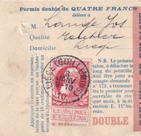 DDX 036 -- Permis De Peche Double 4 Francs TP Grosse Barbe 74 LIEGE (Guillemins) 1910 - Dépliants De La Poste