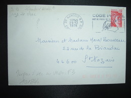 LETTRE TP SABINE 1,20 ROUGE OBL.MEC.29-12 1978 20 AJACCIO RP + TRI INDEXATION BARRES ROSES Marque à Sec F3 - Storia Postale