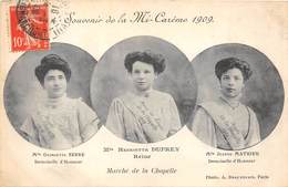 PARIS-SOUVENIR DE LA MI-CAREME 1909,MELLE HENRIETTE DUPREY ET DE DEMOISELLE D'HONNEUR  MARCHE DE LA CHAPELLE - Autres & Non Classés