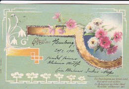 AK Gruss Aus - Blumen Glitter Glitzer - Gedicht - Hamburg 1901  (49623) - Saluti Da.../ Gruss Aus...