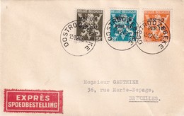 DDX 073 --  Enveloppe EXPRES 3 X TP Lion V Min 10 Per Cent OSTROOZEBEKE 1946 Vers BXL - 1946 -10%