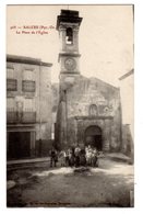 CPA Salses Salces Pyrénées Orientales 66 La Place De L' Eglise Animée éditeur Brun Frères à Perpignan N°968 - Salses