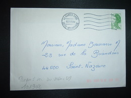 LETTRE TP LIBERTE 1,70 OBL.MEC.02.04.85 44 NANTES GARE + TRI INDEXATION BARRES ROSES Marque à Sec D9 - Storia Postale