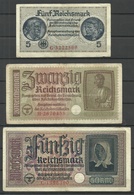 Germany Deutschland Occupation Territories Bank Notes 5 Reichsmark & 20 Reichsmark & 50 Reichsmark - Tweede Wereldoorlog