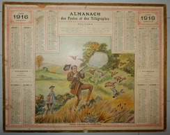 CALENDRIER ALMANACH DES POSTES ET TÉLÉGRAPHES 1916 DÉPARTEMENT DE LA LOIRE CHASSEUR PERDRIX - Grand Format : 1901-20