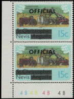 NEVIS 1980 Sugar Cane Tractor Agriculture 15c CORNER PAIR OVPT.OFFICIAL - Agriculture