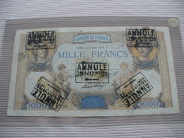 BILLET 1000F CERES ET MERCURE TAMPONNE ANNULLE RARE - 1 000 F 1927-1940 ''Cérès Et Mercure''