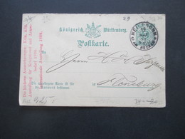 AD Württemberg 1891 Doppelkarte Roter Stempel Höchste Auszeichnung Ausstellung Für Kriegskunst Und Armeebedarf 1890 - Enteros Postales