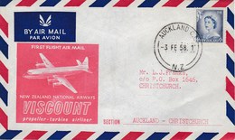 New Zealand 1958 First Flight Auckland Christchurch, Souvenir Cover - Cartas & Documentos