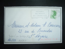 LETTRE TP LIBERTE 1,70 OBL.MEC.14-1 1985 06 VALLAURIS + TRI INDEXATION BARRES ROSES Marque à Sec F0 - Storia Postale