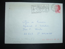 LETTRE TP LIBERTE 1,80 ROUGE OBL.MEC.23-3 1983 44 CHATEAUBRIANT + TRI INDEXATION BARRES ROSES Marque à Sec F7 - Covers & Documents