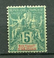 17811 ANJOUAN N°4 * 5c. Vert  Papier Teinté  1892-99  TB - Ungebraucht