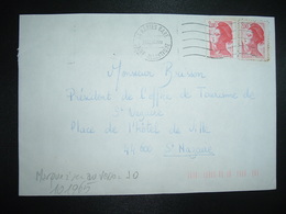 LETTRE TP LIBERTE 2,00 ROUGE X2 OBL.MEC.24.02.84 44 NANTES GARE + TRI INDEXATION BARRES ROSES Marque à Sec J0 - Covers & Documents