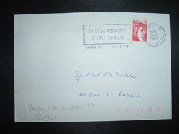 LETTRE TP SABINE 1,20 ROUGE OBL.MEC.24-7 1979 PARIS 41 + TRI INDEXATION BARRES ROSES Marque à Sec T1 - Storia Postale