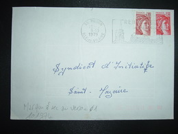 LETTRE TP SABINE 1,20 ROUGE + 0,10 OBL.MEC.9-10 1979 35 REDON + TRI INDEXATION BARRES ROSES Marque à Sec 01 - Covers & Documents