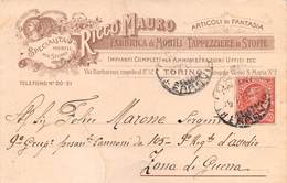 010497 "TORINO - RICCO MAURO - FABBRICA MOBILI - TAPPEZZIERE IN STOFFE"  CART  SPED 1917 - Other & Unclassified