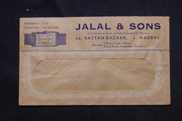 INDE - Enveloppe Commerciale De Madras En 1939, Affranchissement Plaisant Au Verso - L 59944 - 1936-47 King George VI
