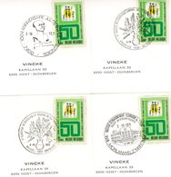 4 Oblitérations Spéciales 1971 : Soignies (Jules Bordet) - Morlanwez-Mariemont - 1000 Bruxelles & Brussel (céréales) - Gedenkdokumente