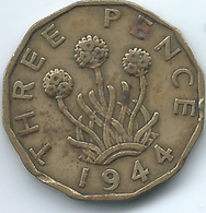 Great Britain / United Kingdom - George VI - 1944 - 3 Pence - KM849 - F. 3 Pence