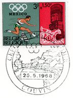 COB 1458 : Jeux Olympiques Mexico Oblitération Spéciale Prévente Couvin 25-5-1968 - Commemorative Documents